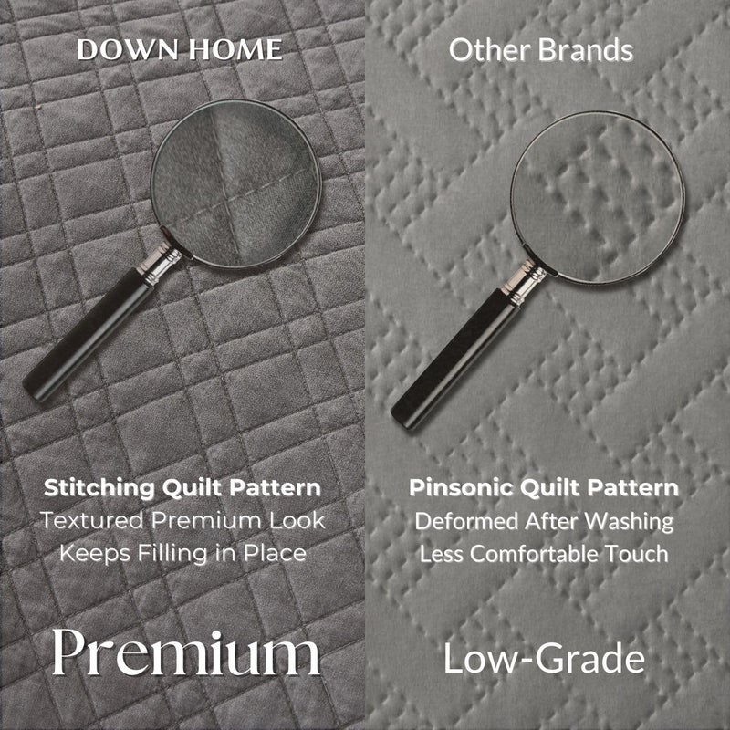 DOWN HOME Queen Quilt Set with Shams Lightweight Quilted Bedspread Coverlet Thin Comforter Bed Cover Vintage Washed Quilted Blanket for All Season, Brushed Microfiber Diamond Stitching, Ash Gray, 88"x92" - Image 3