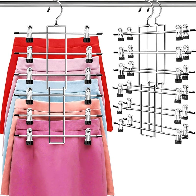 6-Tier Pants Hangers - Space Saving Closet Organizer with 360° Swivel Hook - 2 Pack - Image 1