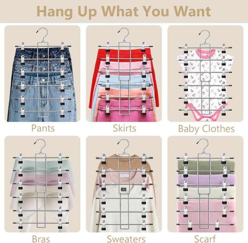 6-Tier Pants Hangers - Space Saving Closet Organizer with 360° Swivel Hook - 2 Pack - Image 4