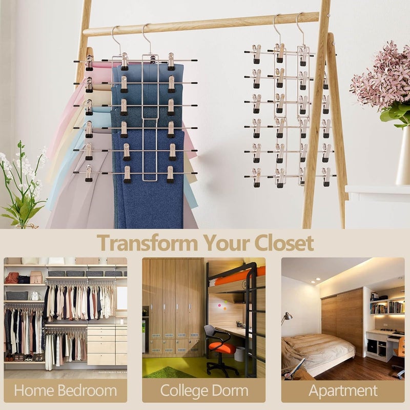 6-Tier Pants Hangers - Space Saving Closet Organizer with 360° Swivel Hook - 2 Pack - Image 5