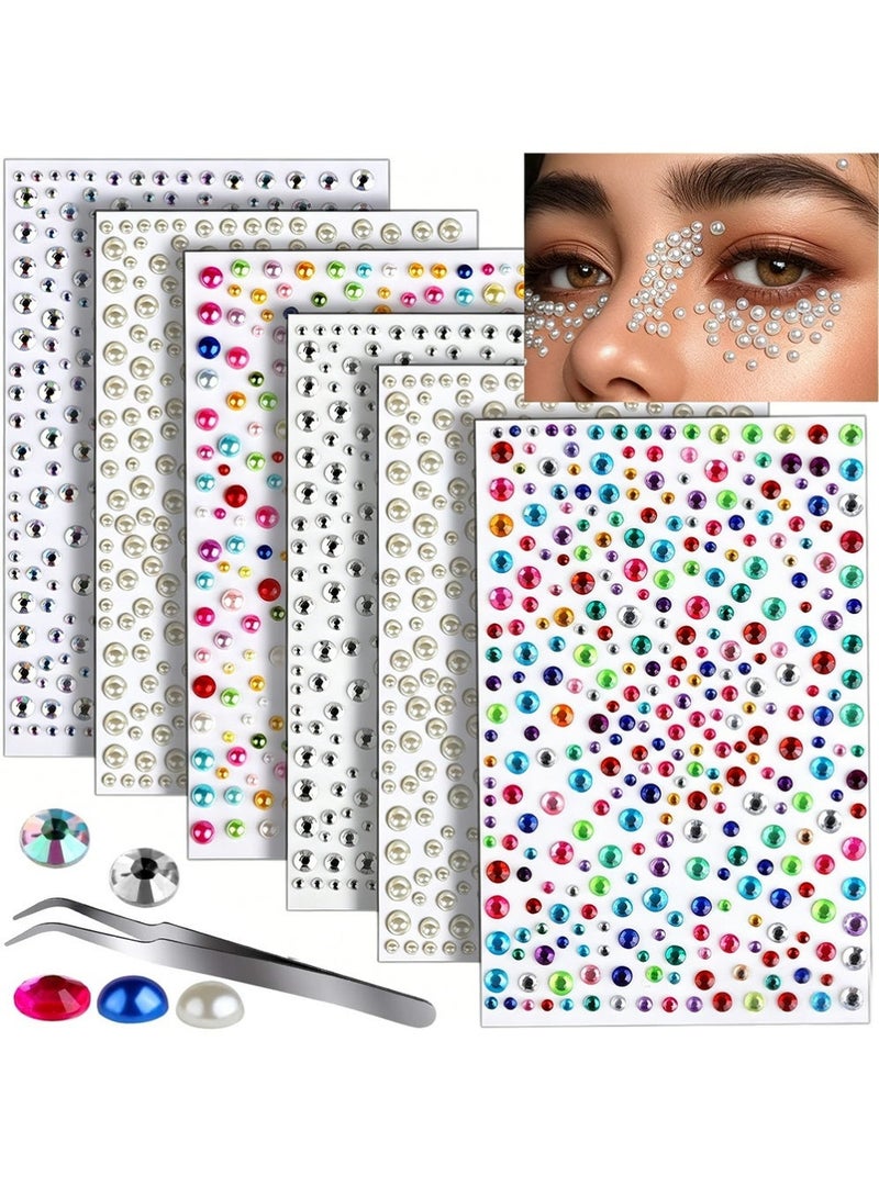 YOUGE 1950 Pcs Self Adhesive Facial Gemstones And Pearls, Suitable For Makeup, Holiday Jewelry, Hair Gemstones, Rhinestone Stickers, Suitable For Facial, Eye, Cosmetic, Nail, Craft Diamond Sticker Sets, Multi-Color - Image 1