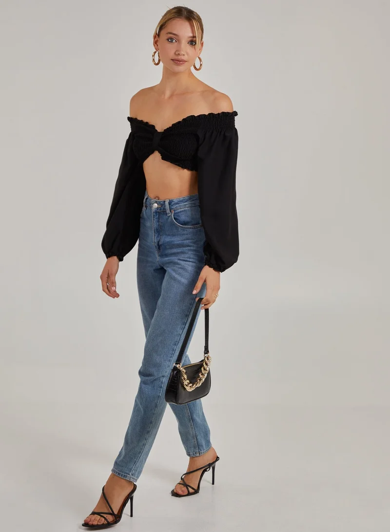 Pink Vanilla Twist Front Balloon Sleeve Crop Top