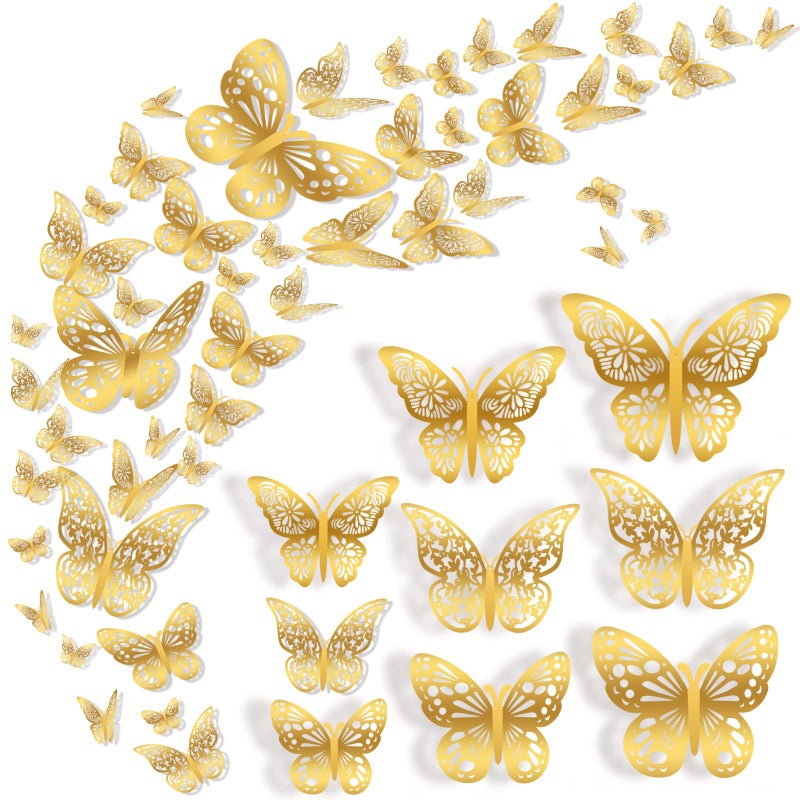 Nelotaor 36 Pcs Butterfly Wall Decor 3 Styles 3 Sizes 3D Gold Butterfly Wedding Decorations Birthday Party Decorations Girls Bedroom Decoration36 Pcs Gold