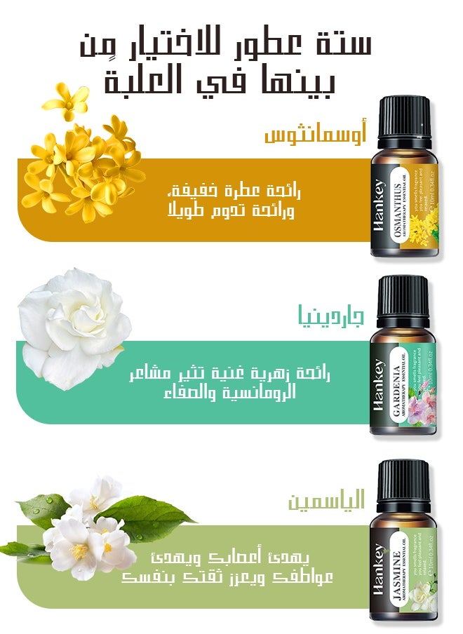 هانكي - زيت عطري، زيوت عطرية للفواحة، مجموعة من 6 خلطات مثالية للاستخدام المنزلي، زيوت عطرية للمرطبات والموزعات بروائح متنوعة. - Image 1