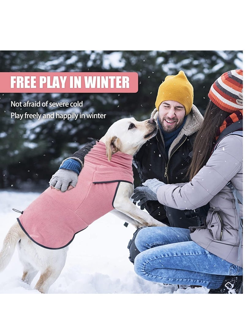 سويت شيرت كلب وردي مريح وبدلة ثلج - معطف شتوي دافئ من الفليس مع ياقة عالية للكلاب الصغيرة والمتوسطة والكبيرة - Image 4