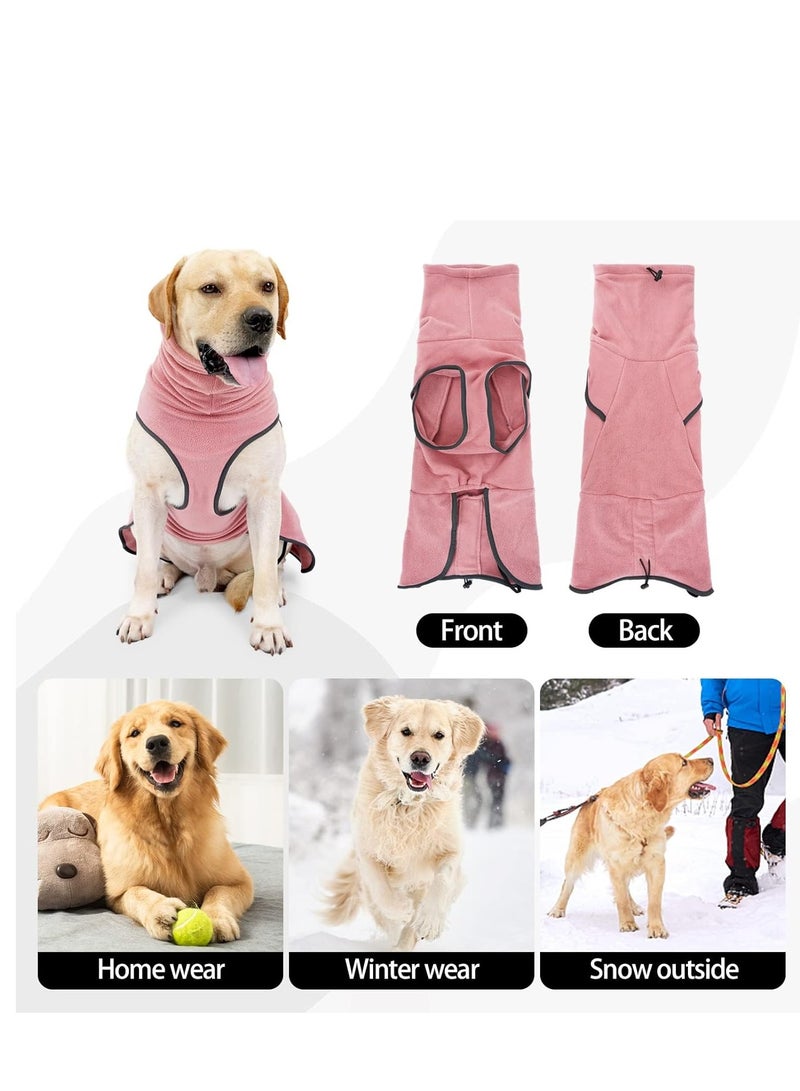سويت شيرت كلب وردي مريح وبدلة ثلج - معطف شتوي دافئ من الفليس مع ياقة عالية للكلاب الصغيرة والمتوسطة والكبيرة - Image 2