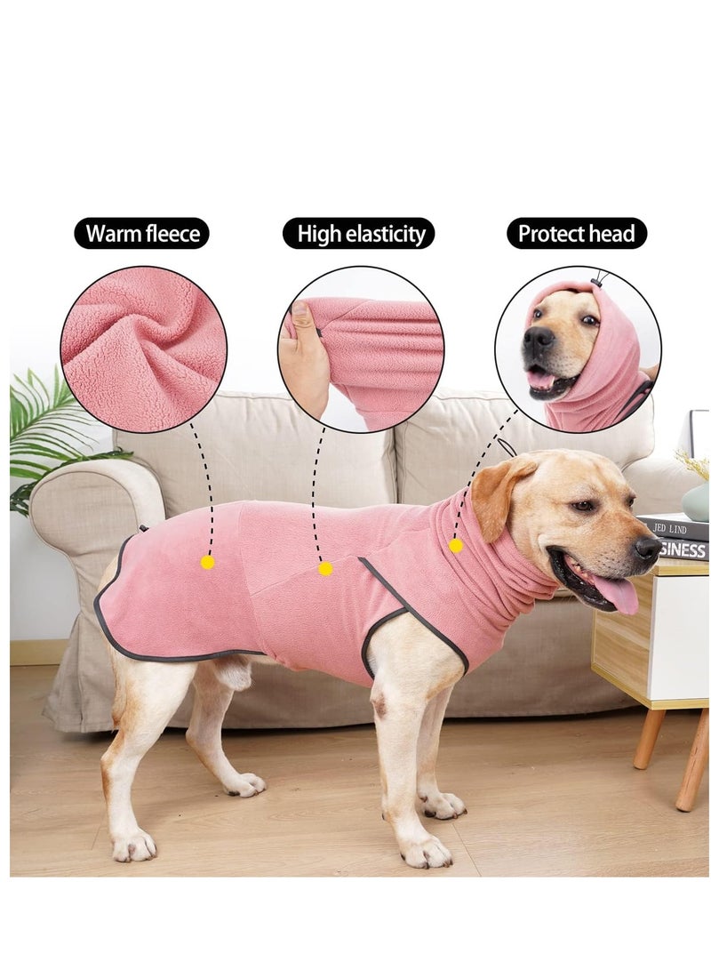 سويت شيرت كلب وردي مريح وبدلة ثلج - معطف شتوي دافئ من الفليس مع ياقة عالية للكلاب الصغيرة والمتوسطة والكبيرة - Image 5