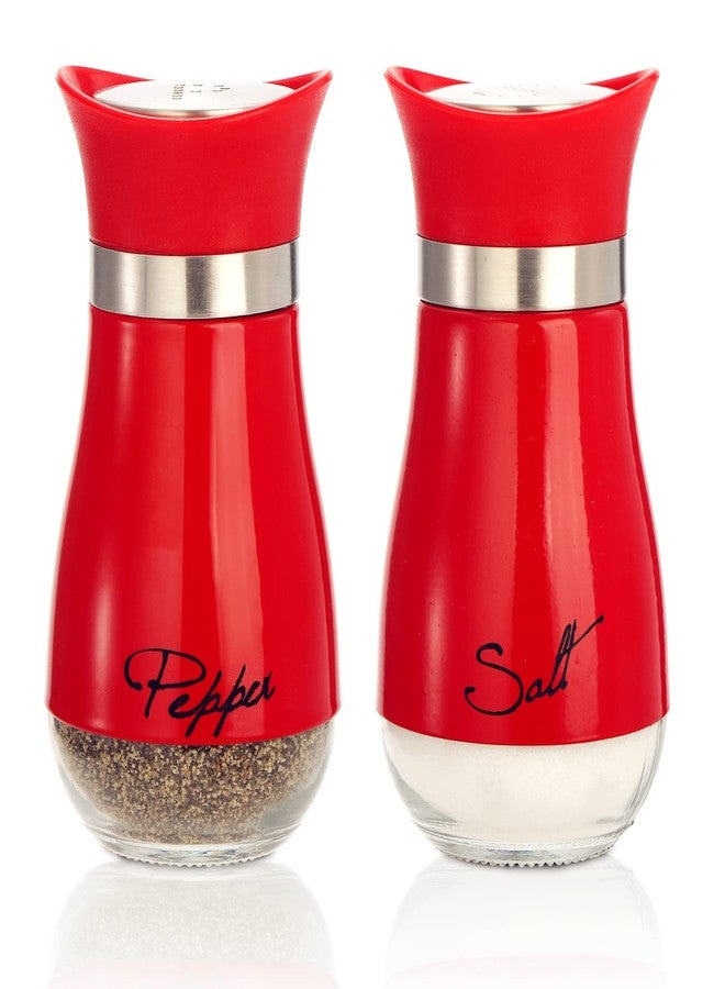 Tebery 4 Ounces Red Salt and Pepper Shakers Set, Elegant Stainless Steel with Glass Bottom - Image 1