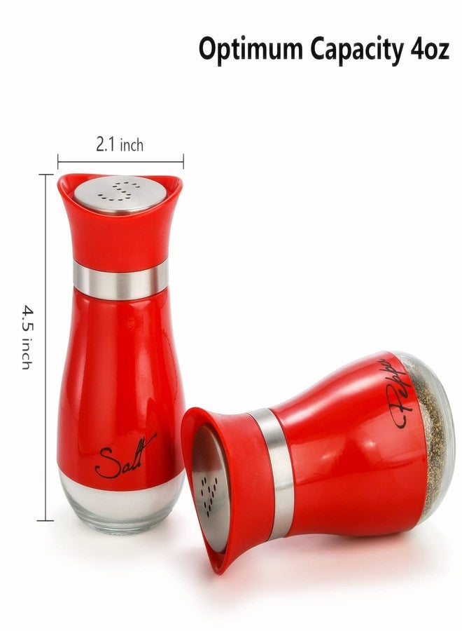Tebery 4 Ounces Red Salt and Pepper Shakers Set, Elegant Stainless Steel with Glass Bottom - Image 2