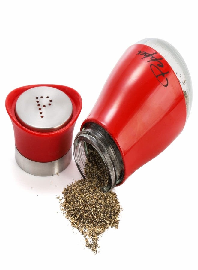 Tebery 4 Ounces Red Salt and Pepper Shakers Set, Elegant Stainless Steel with Glass Bottom - Image 3