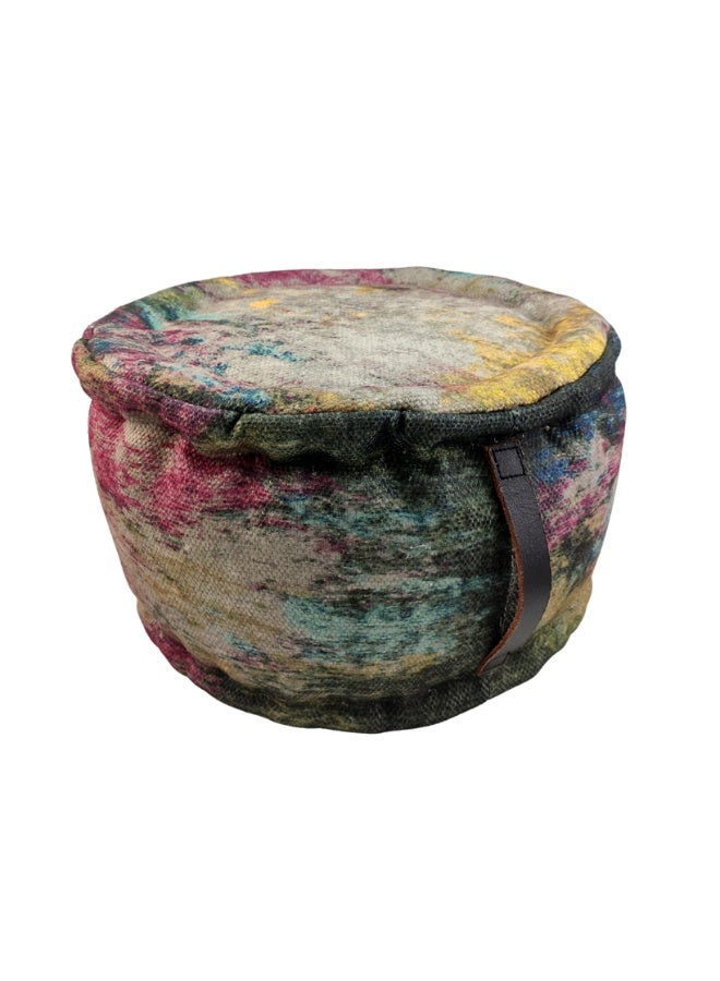 Ramsha Printed pouf with leather handle for living room footrest ottomans pf-032 50X50X30 CM - Image 1