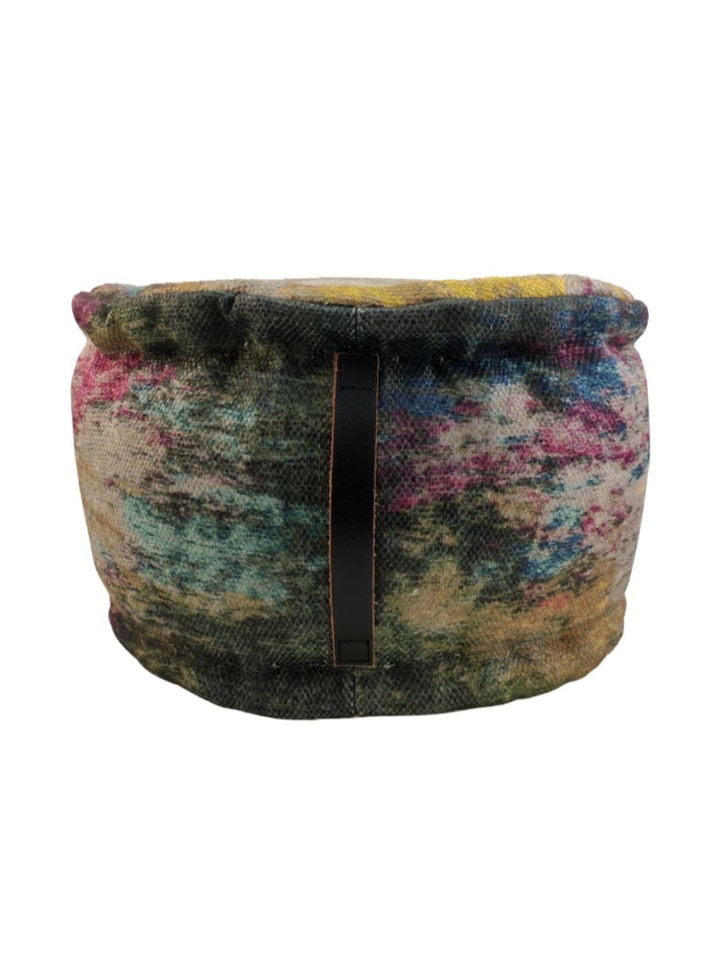 Ramsha Printed pouf with leather handle for living room footrest ottomans pf-032 50X50X30 CM - Image 2