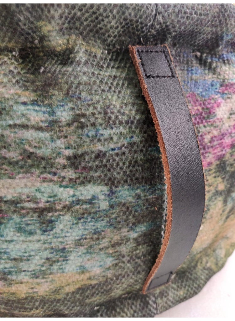 Ramsha Printed pouf with leather handle for living room footrest ottomans pf-032 50X50X30 CM - Image 4