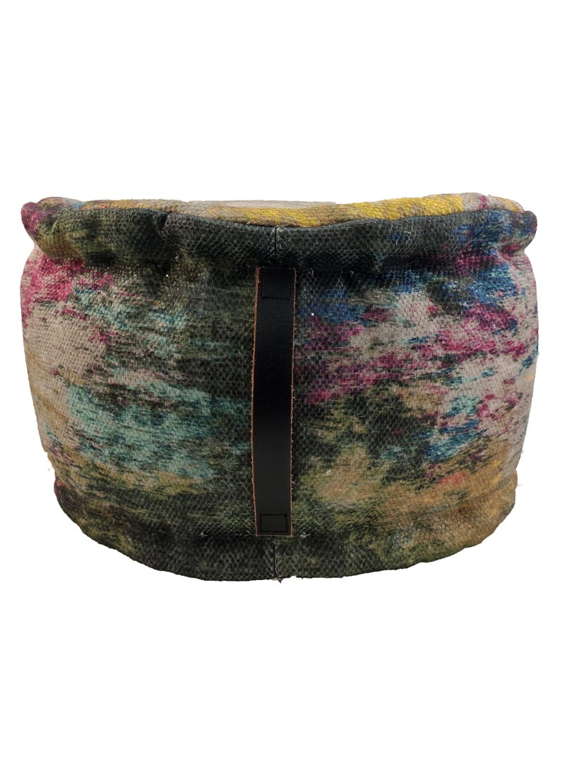 Ramsha Printed pouf with leather handle for living room footrest ottomans pf-032 50X50X30 CM - Image 3