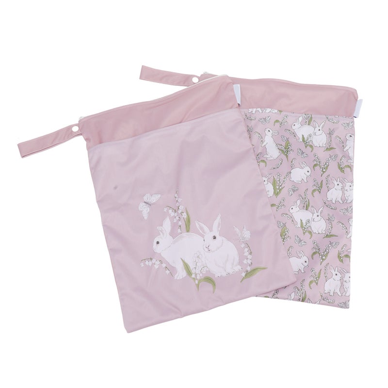 2pcs Hanging Diaper Bag Waterproof Double Pockets Zipper Closure Baby Clothes Storage Bag Rabbit - Image 1
