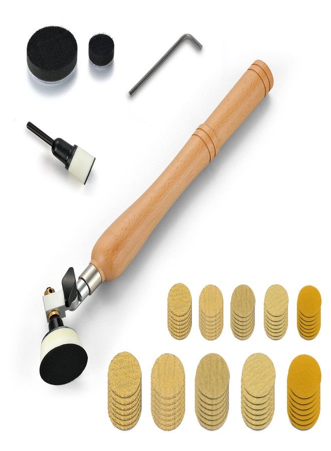MAXMAN Bowl Sander Kit, Sanding Block, Wood Lathe Tools with 50Pcs Hook & Loop Sanding Discs+ 1" & 2" Backing Plates and Foam Interface Pads, 13" Long Hardwood Handle and Dual Bearing Head for Woodworking - Image 1