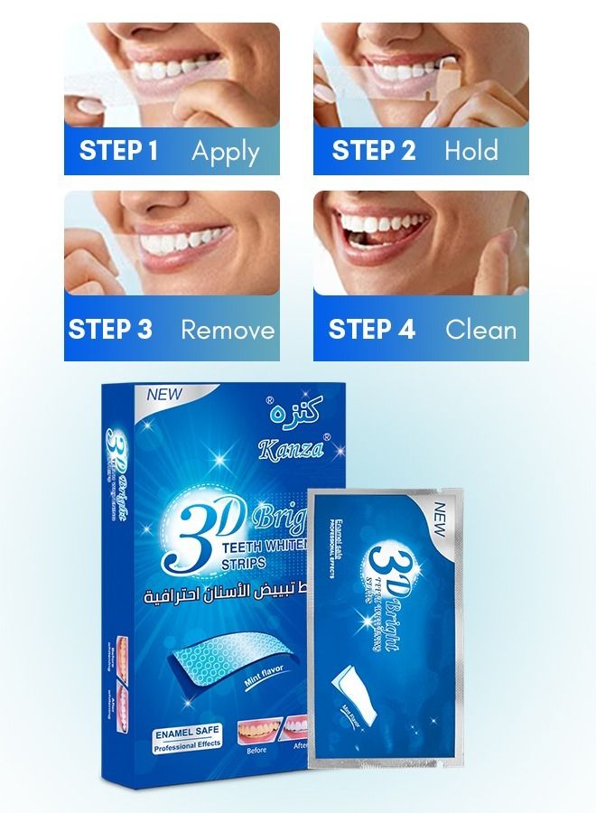 Kanza 56 Pcs 28 Pairs 3D Bright Teeth Whitening Strips Safe Formula 100% Genuine Branded PAP+ Teeth Whitening Strips 28 Treatments Professional Teeth Whitener for Teeth Enamel & Stains Removal | Unisex - Image 2