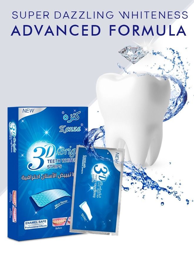 Kanza 56 Pcs 28 Pairs 3D Bright Teeth Whitening Strips Safe Formula 100% Genuine Branded PAP+ Teeth Whitening Strips 28 Treatments Professional Teeth Whitener for Teeth Enamel & Stains Removal | Unisex - Image 3