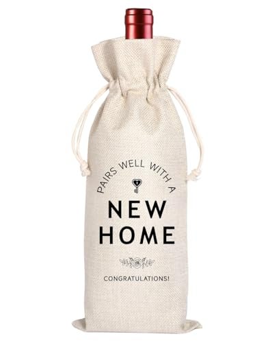 Maydvdv House Warming Gifts New Home GiftsHouse Homeowner GiftRealtor Gift to ClientsSweet Home CongratsHousewarming Party DecorationsWine Gift Bags for Women Men Friends Homeowner BeigeNew Home - Image 1