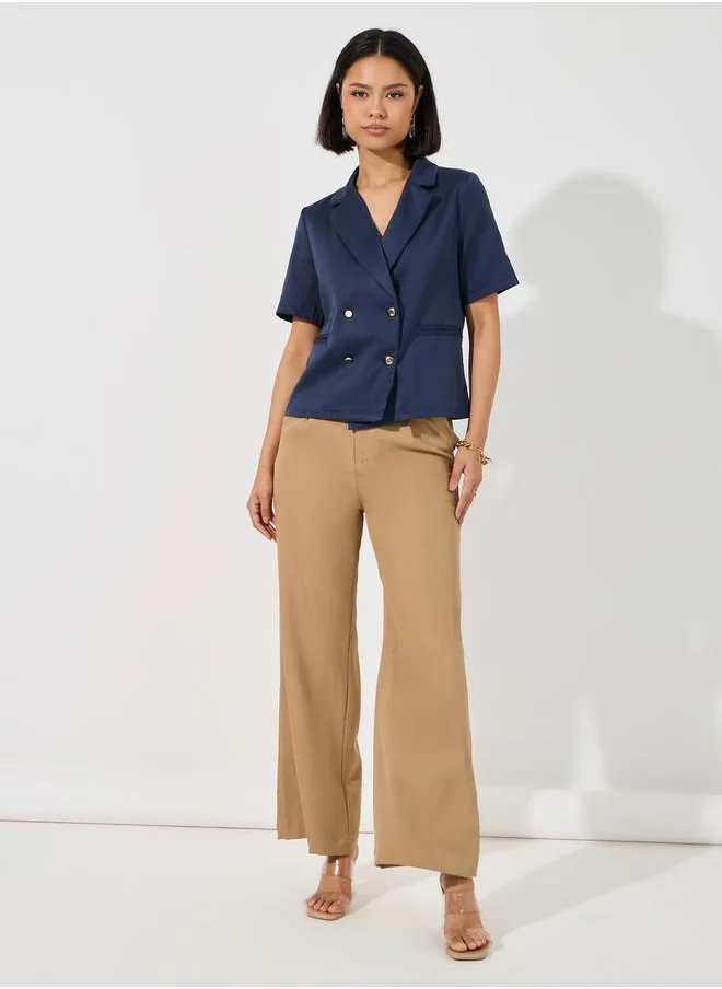 Styli Notch Lapel Collar Blazer Look Top with Button Detail