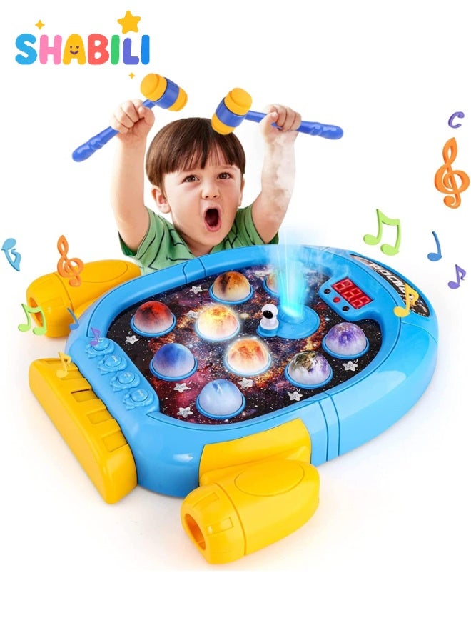 شبيلي لعبة خبط الكواكب الفضائية بإضاءة ورذاذ موسيقي – ‎6 أوضاع، ‎9 كواكب مضيئة، ‎45 مستوى، ‎2 مطرقة مطاطية – لعبة تعليمية للأطفال من ‎2 إلى ‎4 سنوات – تحتاج إلى ‎4 بطاريات AA - Image 1
