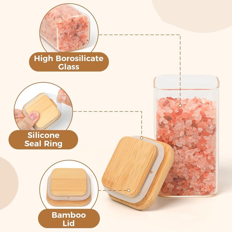 ClearSpace Spice Jars with Airtight Bamboo Lid – 270ml Square Glass Jars for Kitchen Storage | Set of 12 Seasoning Containers for Salt, Sugar, Spices, Coffee Beans & More - Image 2