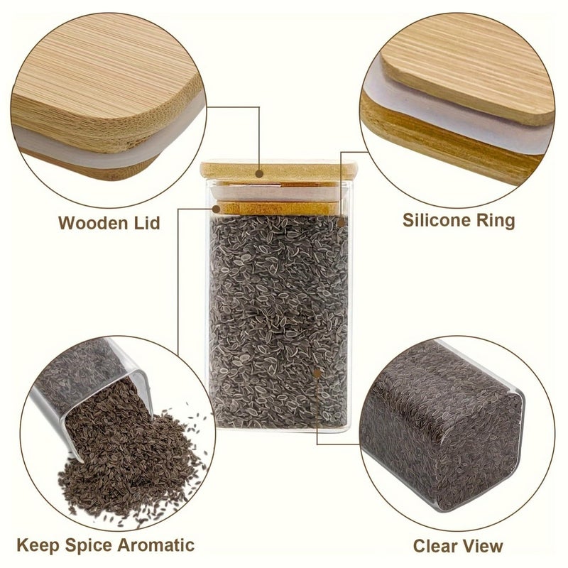 ClearSpace Spice Jars with Airtight Bamboo Lid – 270ml Square Glass Jars for Kitchen Storage | Set of 12 Seasoning Containers for Salt, Sugar, Spices, Coffee Beans & More - Image 4