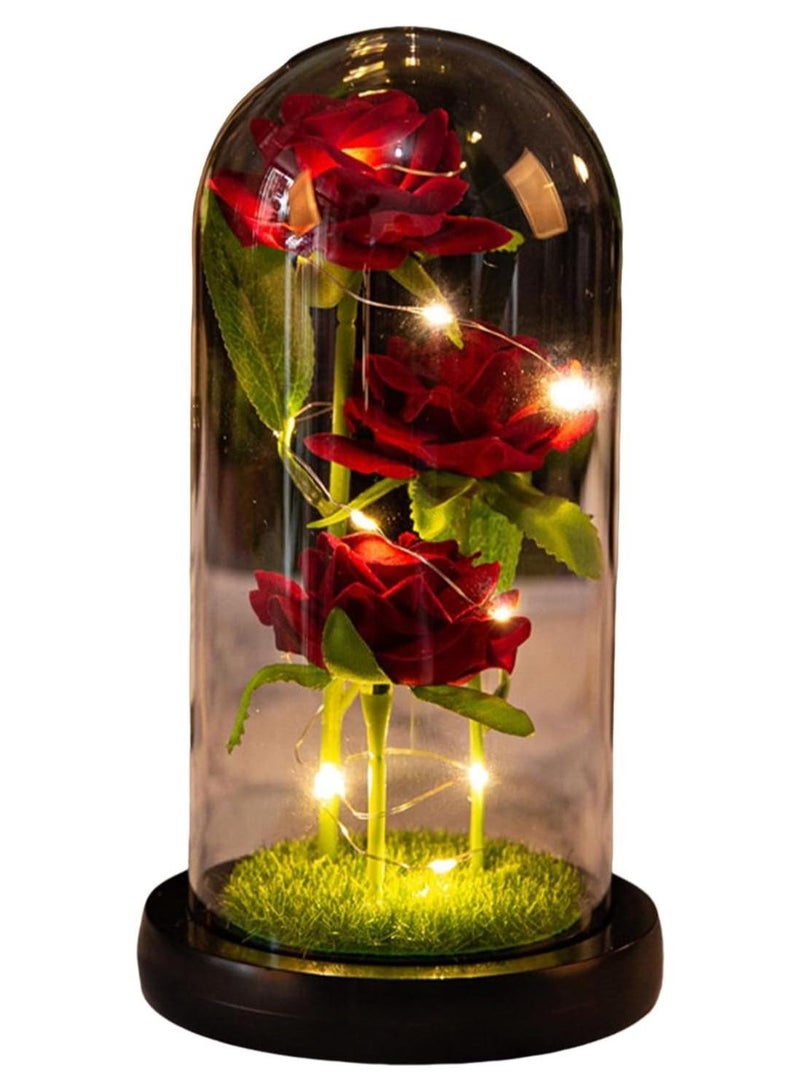 Birthday Rose Gifts, Rose Flower Gifts for Women, Beauty and The Beast Rose, Rose Flowers for Mother's Day Women Gift, Red Galaxy Rose Flowers in A Glass Dome for Girlfriend, Wife - Image 1