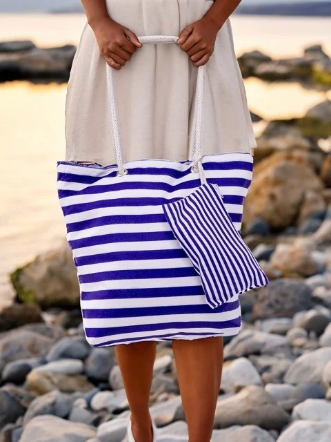 Favora Women's Beach Bag with Wallet Gift - Navy Blue