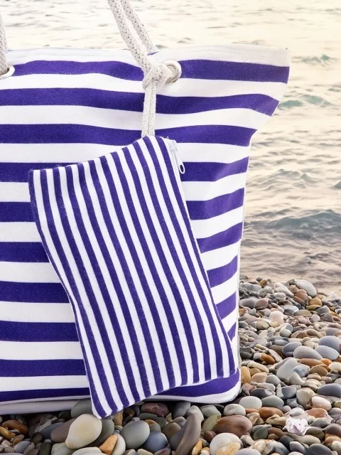 Favora Women's Beach Bag with Wallet Gift - Navy Blue