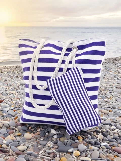 Favora Women's Beach Bag with Wallet Gift - Navy Blue