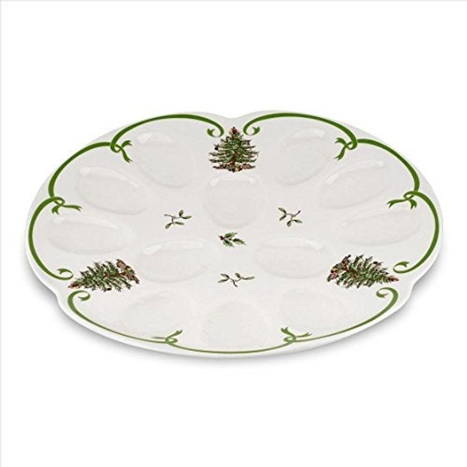 Spode Christmas Tree Deviled Egg Plate, 13 Inch Holiday Egg Serving Platter - Christmas Tree & Mistletoe Motif, Fine Porcelain Tableware, Dishwasher Safe Appetizer Tray, Festive Serveware - Image 1