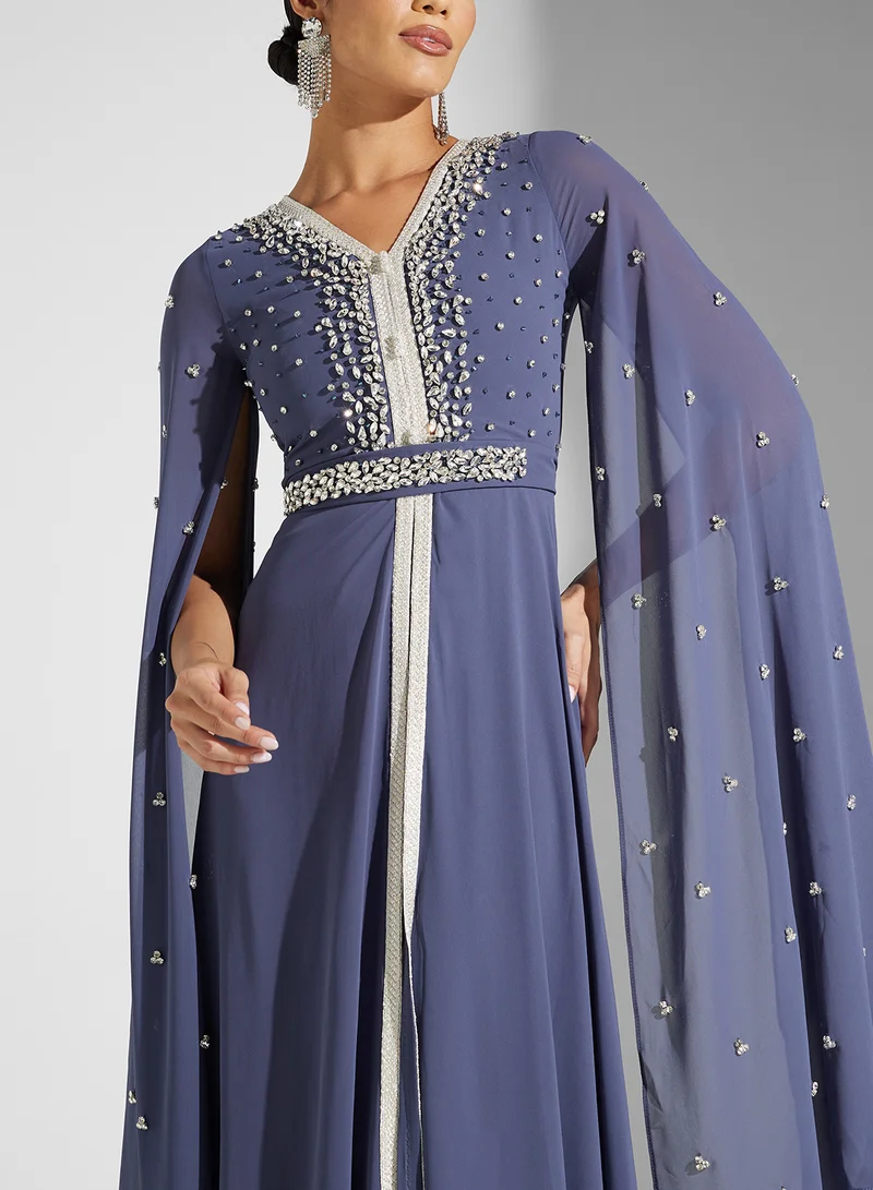 Akadia Fashion EMBELLISHED FLUTE SLEEVE CHIFFON KAFTAN