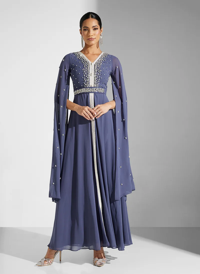 Akadia Fashion EMBELLISHED FLUTE SLEEVE CHIFFON KAFTAN