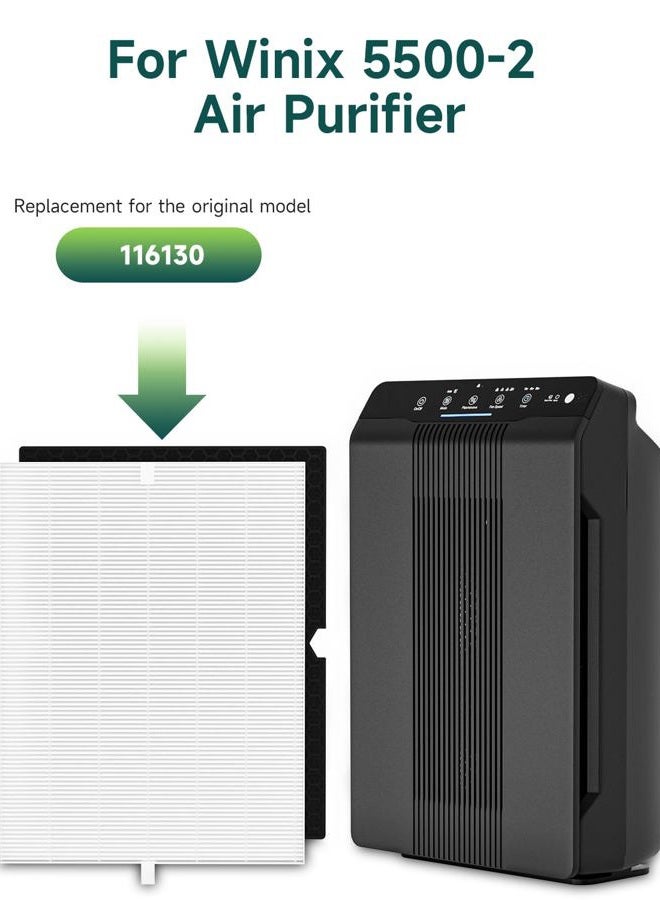 Future Way 2-Set 5500-2 Air Purifier Replacement Filter for Winix 5500-2, H13 True HEPA Filter & Activated Carbon Filter Kit, Replace 116130 Filter H - Image 2