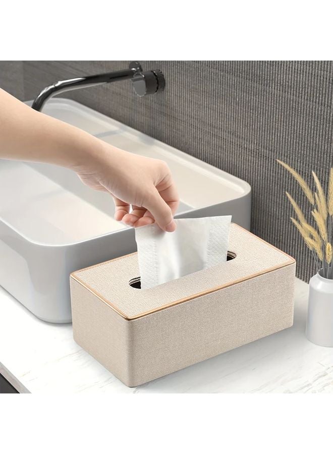 White Faux Leather Tissue Box Holder Rectangular Bathroom Home Desk Decor - Image 2