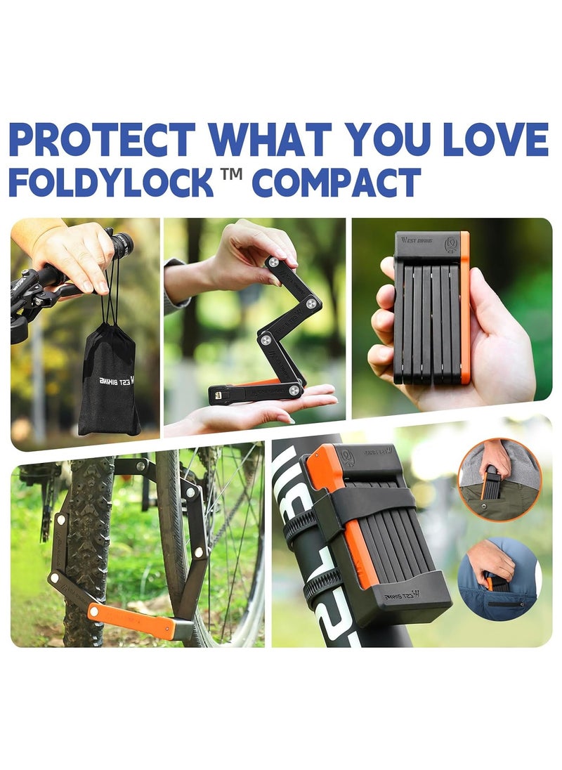 WEST BIKING - Compact Folding Bike Lock with 3 Keys, 2.06 Ft Anti Theft Security Bicycle Locks, Super Strong Bike Foldable Lock, Bicycle Security Chain Lock with Bracket for Electric Bikes, Scooters - Image 1