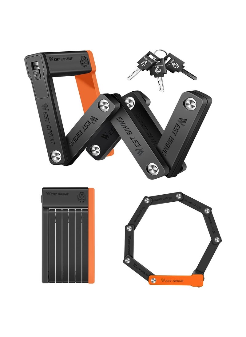 WEST BIKING - Compact Folding Bike Lock with 3 Keys, 2.06 Ft Anti Theft Security Bicycle Locks, Super Strong Bike Foldable Lock, Bicycle Security Chain Lock with Bracket for Electric Bikes, Scooters - Image 1