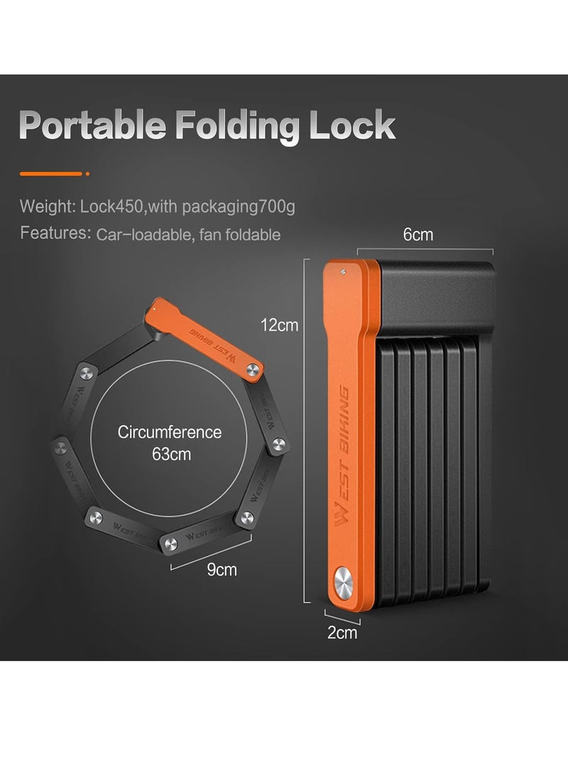 WEST BIKING - Compact Folding Bike Lock with 3 Keys, 2.06 Ft Anti Theft Security Bicycle Locks, Super Strong Bike Foldable Lock, Bicycle Security Chain Lock with Bracket for Electric Bikes, Scooters - Image 1