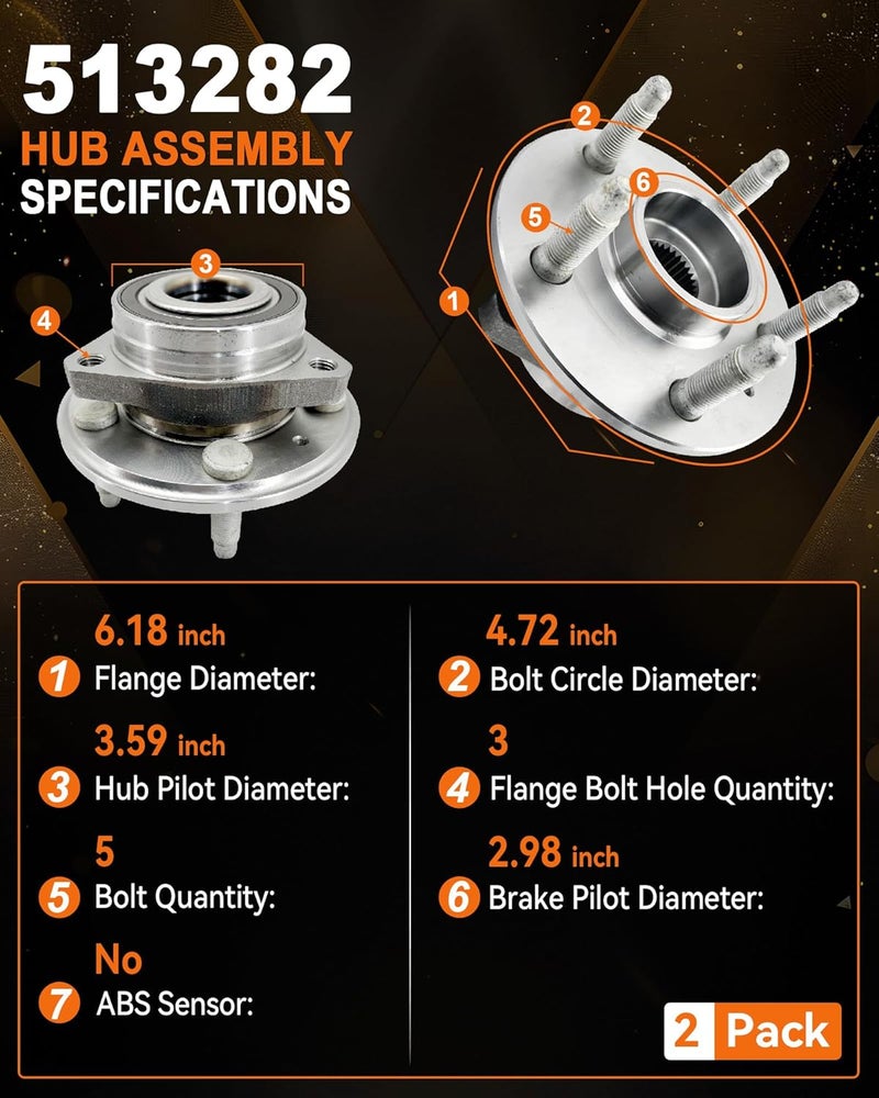 Aspligo 513282 2-Pcs Front or Rear Wheel Bearing Hub Assembly for Chevy Camaro and Impala - Image 2
