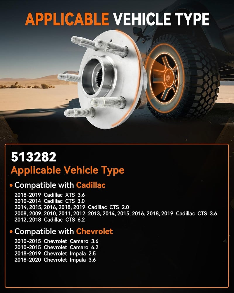Aspligo 513282 2-Pcs Front or Rear Wheel Bearing Hub Assembly for Chevy Camaro and Impala - Image 3