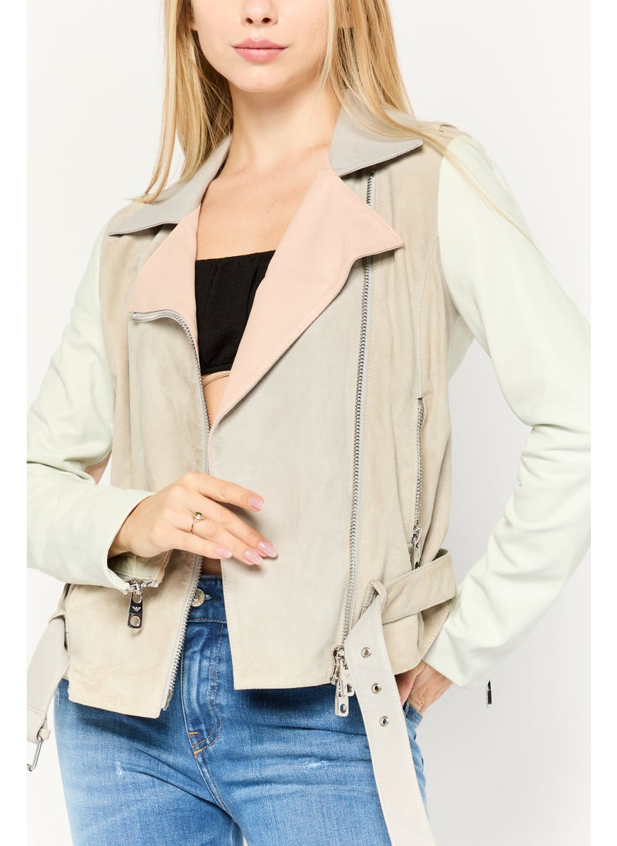 EMPORIO ARMANI - Women Colorblock Motorcycle Jacket, Grey Combo - Image 1