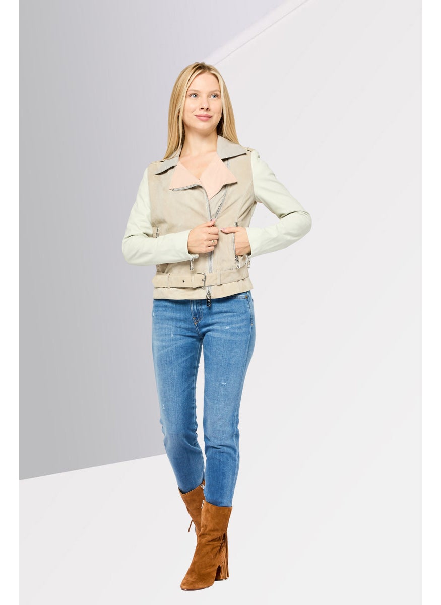 EMPORIO ARMANI - Women Colorblock Motorcycle Jacket, Grey Combo - Image 1