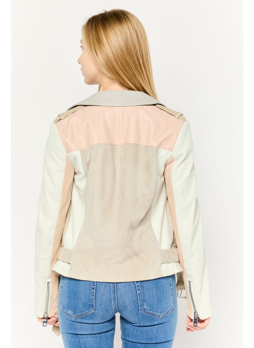 EMPORIO ARMANI - Women Colorblock Motorcycle Jacket, Grey Combo - Image 1