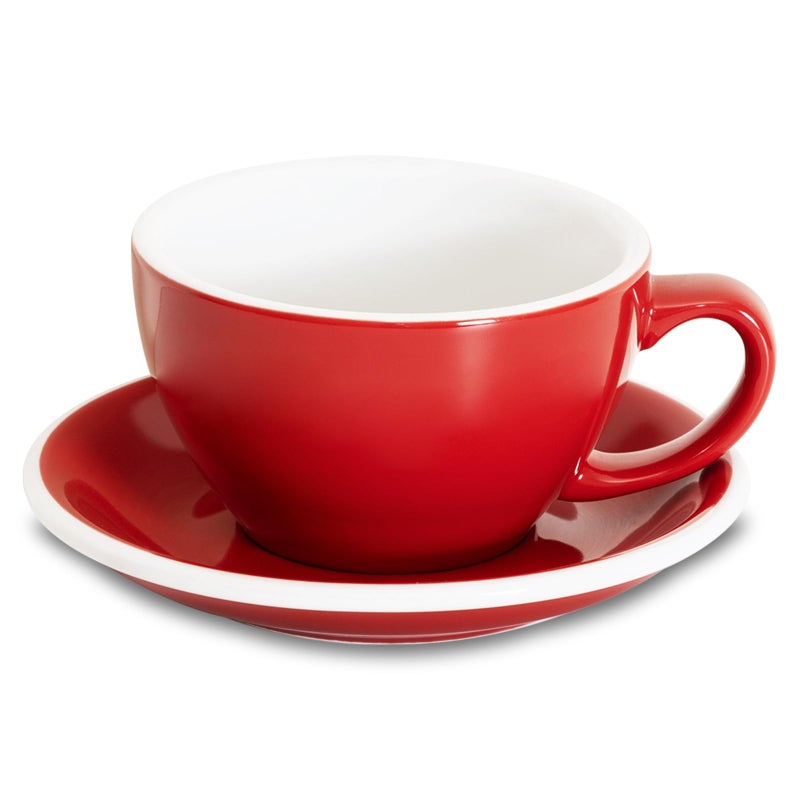 Loveramics Latte Art Mug with Saucer 10 oz Ceramic Coffee cup with Round Bottom for Latte Cappuccino Tea Espresso Thickwalled Stoneware Cup Set for Barista  Regular Colours Red 10OZ