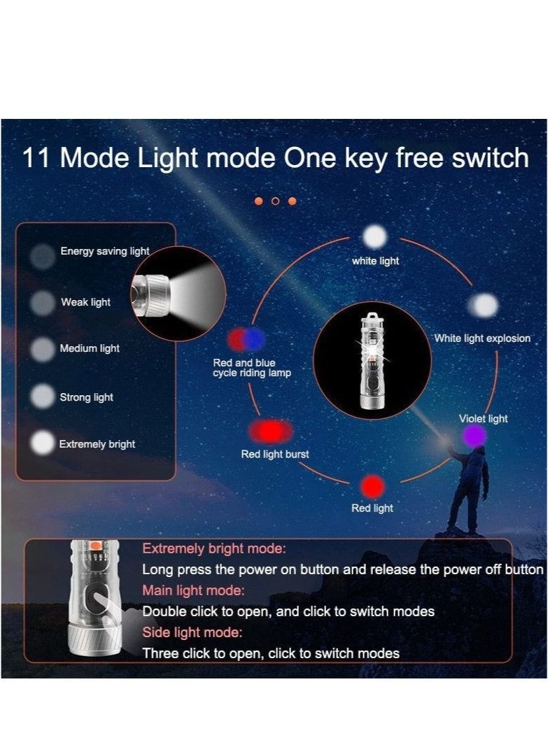 كشاف صغير للتخييم في الهواء الطلق من النوع C قابل لإعادة الشحن ، مصباح يدوي LED صغير قابل لإعادة الشحن ، سلسلة مفاتيح ، 11 أوضاع إضاءة - Image 3