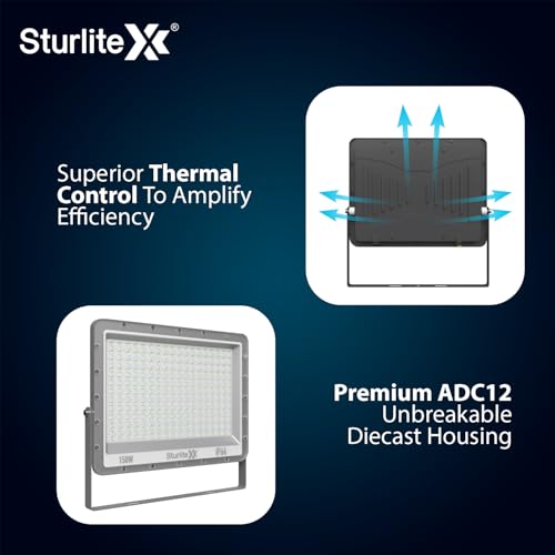 Sturlite Xpro LED Flood Light| Cool White 6500K Color Temperature LED Lamp| IP66 Waterproof Surge Protection Focus Light for Factory, Garage, Parking, Garden, Playground & Shop (150W, Pack of 2) - Image 5