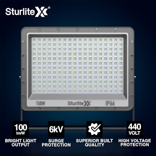 Sturlite Xpro LED Flood Light| Cool White 6500K Color Temperature LED Lamp| IP66 Waterproof Surge Protection Focus Light for Factory, Garage, Parking, Garden, Playground & Shop (150W, Pack of 2) - Image 4