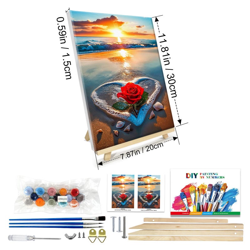 JOOZ Paint by Numbers Kit for Adults with Frame, Beach Sunset Paint by Number with Easel, DIY Beach Rose Oil Painting by Number, Easy Adult Paint by Number Kits on Canvas for Wall Decor 8 x 12 Inch - Image 2