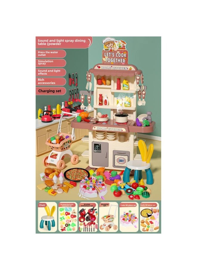 Children's Play Kitchen Toy Suit Baby Little Girl Cooking Boy Cooking Simulation Kitchenware Birthday Ceremony Ping-Specifications:Kitchen Table-blue-138 Pieces [water Mist/sound And Light/shopping Cart + Rabbit Chair + Kitchenware Qele] - pzsku/Z8588E55AEFA1DAB532DBZ/45/_/1741676430/ad6d4e75-3c15-4a7e-ac9a-e5866fd4d70d